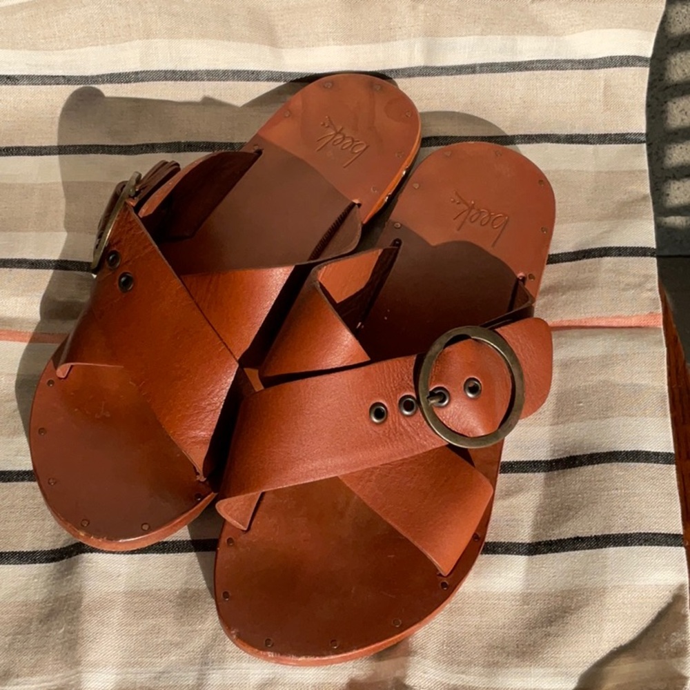 Beek Leather Two-strap Slides 9